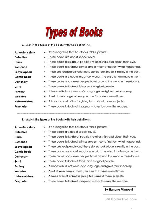 Types of Books - Definitions - English ESL Worksheets for distance learning and physical classrooms Short Story Writing Tips, Genres Of Literature, School Organization Ideas, Elements Of Literature, Short Story Writing, Improve Brain Power, Grade 2 Science, Best Poetry Books, Different Types Of Books