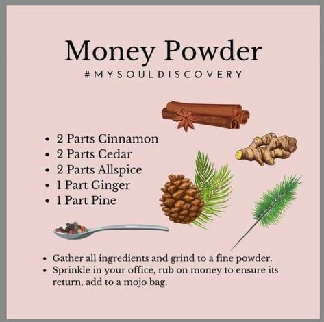 Money Powder, Money Oil Recipe, Magical Herbs Witchcraft, Money Magick, Money Oil, Money Spells Magic, Hoodoo Spells, Money Spells That Work, Spells Magic