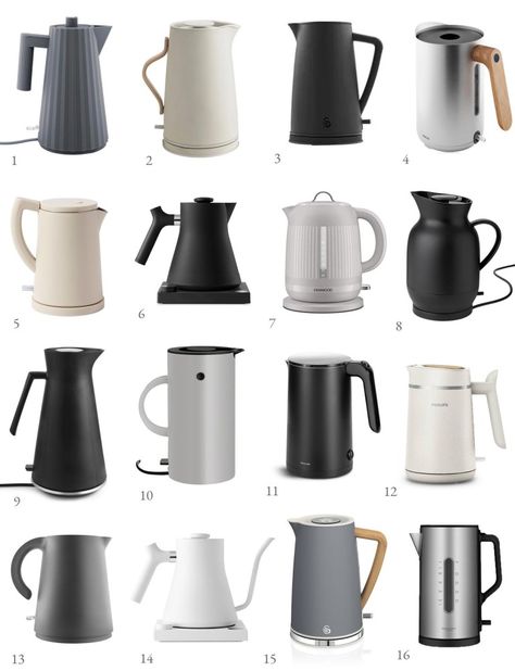 16 of the best minimalist electric kettles | These Four Walls Small Electric Kettle, Toaster Kettle Set, Minimalist Kitchen Appliances, Mini Electric Kettle, Glass Electric Kettle, Kettle Toaster Set, Kitchen Kettle And Toaster Ideas, Electric Kettle Aesthetic, Aesthetic Kettle