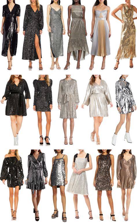 New Years Eve Midi Dress, Sequin Dress New Years Eve, Christmas Glitter Dress, Casual Glitz And Glam Outfit, New Years Outfit Inspiration, Cocktails Dress Party, New Year’s Eve Looks 2023, New Year Dress 2023, 2023 Party Outfit