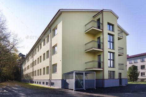 Dorm Building Aesthetic, Student Accomodation, Student Hostel, Youth Hostel, Student Accommodation, Building Exterior, Modern Exterior, Aesthetic Bedroom, Hand Drawn