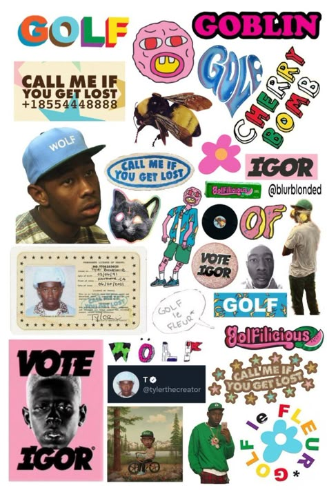 Tyler The Creator Printable, Tyler The Creator Journal, Tyler The Creator Stickers Printable, Music Artist Stickers, Goblin Tyler The Creator, Tyler The Creator Phone Case, Tyler The Creator Stickers, Album Cover Stickers, Tyler The Creator Collage