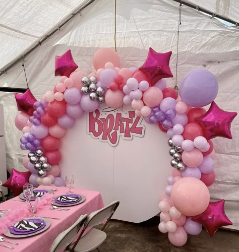 Brats Themed Birthday Party, Pink And Purple 21st Birthday Party, Bratz Birthday Decorations, Bratz Balloon Garland, Brats Doll Birthday Party Ideas, Bratz Themed Birthday Party For Adults, Bratz Centerpieces, Bratz Backdrop, Baby Bratz Birthday Party Ideas