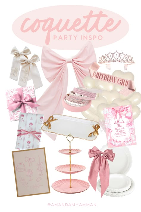 Coquette Birthday Party - amanda party + home Vintage Pink Party Decor, Birthday Party Ideas Pink Theme, Galentines Party Coquette, Pink Aesthetic Party Decor, Croquette Party Decor, Coquette Bridal Party, Bridal Shower Coquette, Croquette Birthday Party, Coquette Party Aesthetic