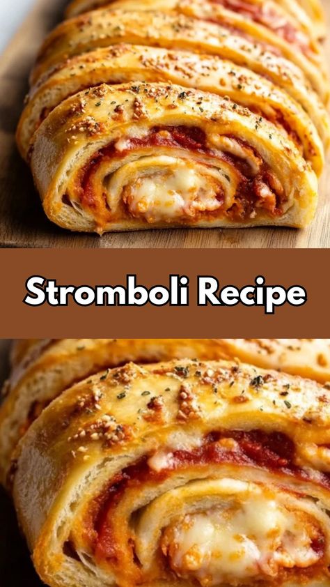 Discover the ultimate Stromboli recipe! Perfect for family dinners, game nights, or parties, this homemade Stromboli features a golden, flaky crust filled with layers of melted cheese, savory salami, pepperoni, and provolone. Learn how to Recipes With Salami And Pepperoni, Stromboli Recipe With Pizza Dough, Homemade Stromboli Dough, Crowd Pleaser Meals, Salami Stromboli, Stromboli With Pizza Dough, Stromboli Dough Recipe, How To Make Stromboli, Stromboli Dough