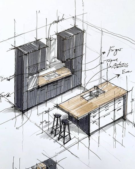 Sketchbook Architecture, Portfolio D'architecture, Interior Architecture Sketch, Interior Design Sketchbook, Furniture Design Sketches, Architecture Drawing Plan, Drawing Interior, Interior Design Renderings, Interior Architecture Drawing