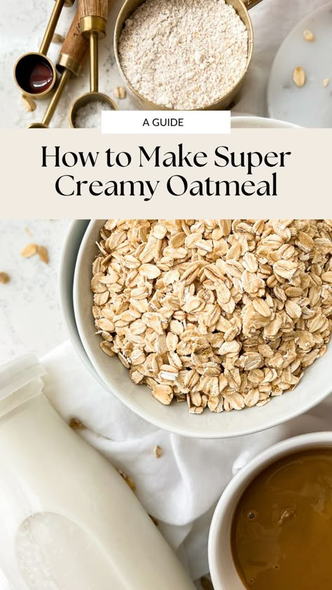 oats, milk bottle and other pantry ingredients lying on a white countertop Best Oatmeal Recipe, Oatmeal How To Make, Simple Healthy Food, Quick Oatmeal, Creamy Oatmeal, What Is Healthy Food, Cake Pizza, Healthy Oatmeal Recipes, Breakfast Oatmeal Recipes