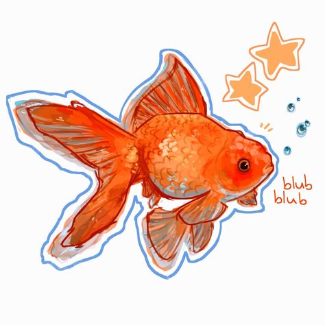 Goldfish Png Aesthetic, Birds Simple Drawing, Symbolism Drawing Ideas, Goldfish Aesthetic Drawing, Goldfish Aesthetic Art, Koi Fish From The Side, Goldfish Color Palette, Marine Animals Illustration, Goldfish Art Painting