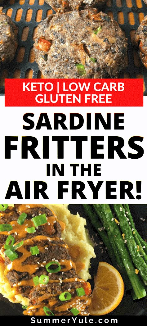 Learn how to make sardine cakes! These sardine fritters are a low-oil healthy version of typical fried sardines. Low carb, keto, gluten-free! Keto Sardine Patties, Low Carb Sardine Recipes, Air Fryer Sardines, Keto Sardines Recipes, Sardine Fritters Recipe, Sardine Fish Cakes, Sardine Recipes Canned Keto, Sardine Omelet, Sardine Challenge