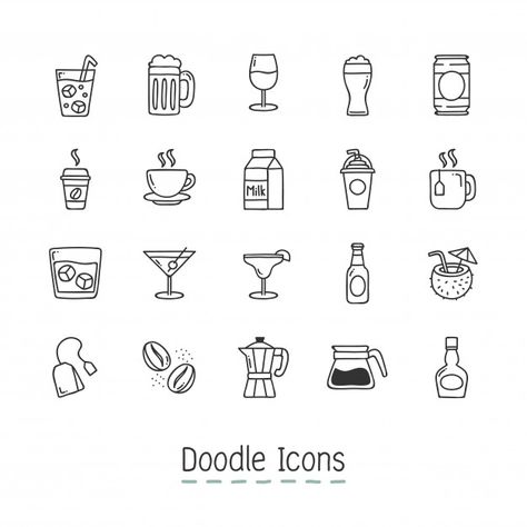 Doodle bebidas ícones. Vetor livre | Free Vector #Freepik #freevector #background Drinks Doodle, Water Doodle, Drink Doodles, Doodle Icons, Background Food, Arte Doodle, 귀여운 음식 그림, Food Icon, Drink Icon