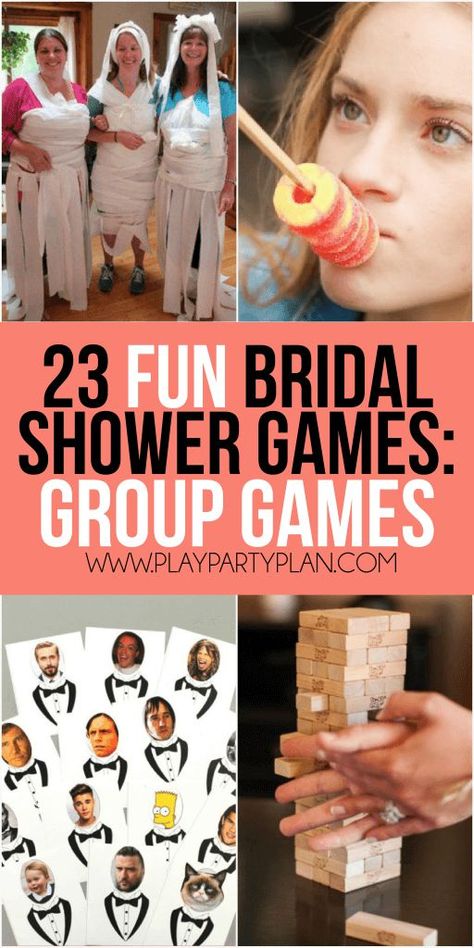 23 more funny bridal shower games that don’t suck including everything from games for couples, interactive games for large groups, and even a bunch of free printable bridal shower games! So many of these would be hilarious for a co-ed shower or for bride to learn more about the groom. Definitely a bunch of the best unique bridal shower games. Bridal Shower Games Unique, Bridal Shower Games Prizes, Bridal Shower Games Funny, Shower Games Bridal, Funny Baby Shower Games, Fun Bridal Shower Games, Couples Bridal Shower, Couple Wedding Shower, Bridal Shower Planning