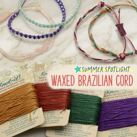 Waxed Brazilian Cord is great for making knotted and braided summer jewelry that you can wear in the water, or, you know, next to the water. :o) Learn how to make your own custom knotted bracelets. Our free video tutorials will show you how to add beads and create an adjustable sliding knot. The ends can be burned with a flame to create a seamless finish—no clasp needed! Grab some of your favorite colors to mix and match.⁣ Braided Wax Cord Bracelet Diy, How To Make Wax Cord Bracelets, Waxed Thread Bracelet Diy, Brazilian Waxed Cord Bracelet Diy, Wax Cord Bracelet Diy How To Make, Waxed Cord Bracelet Diy, Wax Cord Bracelet Diy Tutorials, Cord Bracelets Diy, Wax Cord Bracelet Diy