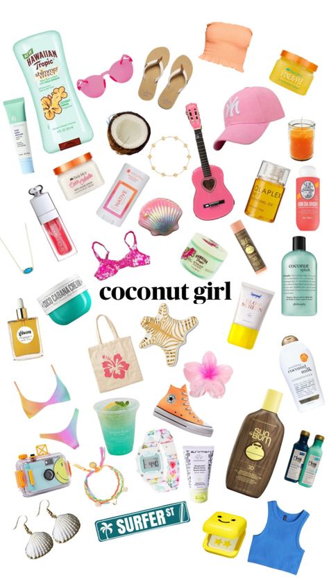 coconut girl ! #coconutgirl Beachy Girl Aesthetic, Girly Christmas Gifts, Summer Necessities, Coconut Dream, Beauty Products Gifts, Summer Scrapbook, Malibu Barbie, Coconut Girl, Preppy Summer