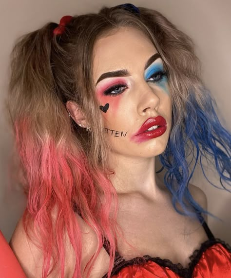 Halloween Face Paint Ideas, Harley Quinn Halloween Costume, Halloweenský Makeup, Harley Quinn Makeup, Halloween Face Paint, Harley Quinn Halloween, Joker Makeup, Cute Halloween Makeup, Hot Halloween Outfits