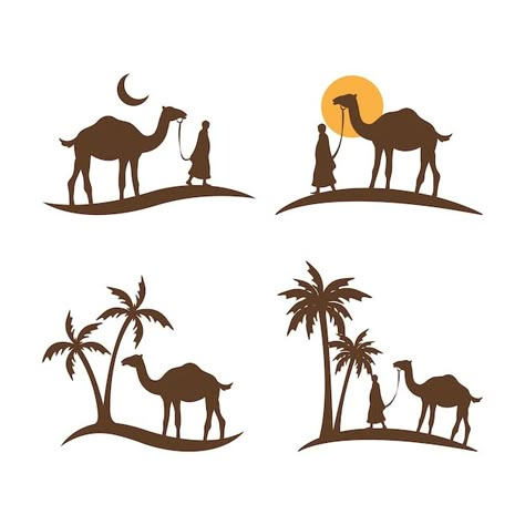 Camel with people islamic element logo o... | Premium Vector #Freepik #vector #camel-logo #camel-desert #camel #camel-silhouette Camel Drawing Easy, Camel Tattoo, Camel Drawing, Desert Vector, Camel Illustration, Camel Silhouette, Desert Logo, Camel Painting, Camels Illustration