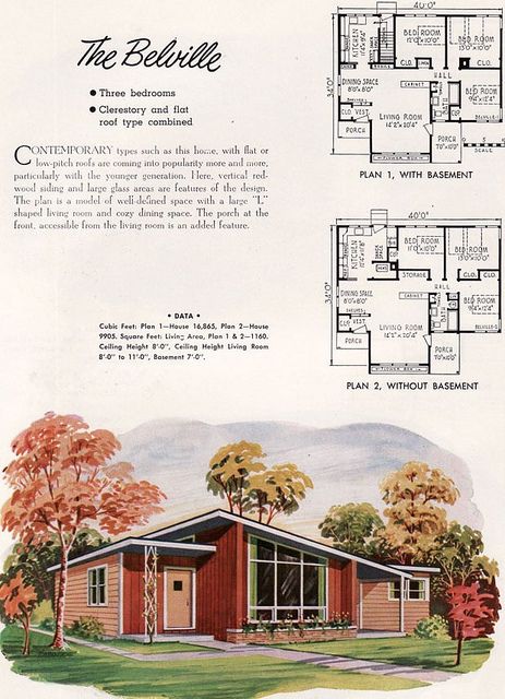 NPS plan Belville, 1952. mid century modern #house #plans #1950s Mid Century House Plans, Small House Architecture, Mid Century Modern House Plans, Oasis Springs, Atomic Ranch, Vintage House Plans, Vintage Architecture, Sims Houses, Mid Century Architecture