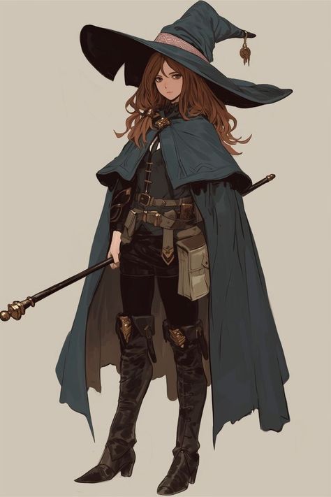 Mage Costume Female, Wizards And Witches, Wizard Suit Design, Witch Characters Design, D&d Witch Character, Wizard Outfit Dnd, Female Wizard Costume, Witch Dnd Art, Human Sorcerer Female Dnd