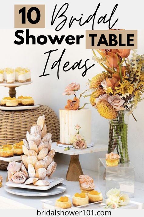 Wedding Shower Buffet Table Ideas, Decorating A Bridal Shower Table, Table Decorations For Bridal Party, Bridal Shower Food Table Set Up, Bridal Shower Food Table Decor, Rustic Bridal Shower Food Table, Bridal Shower Food Table Display Buffet, Wedding Shower Food Table Decor, Bridal Shower Dessert Display