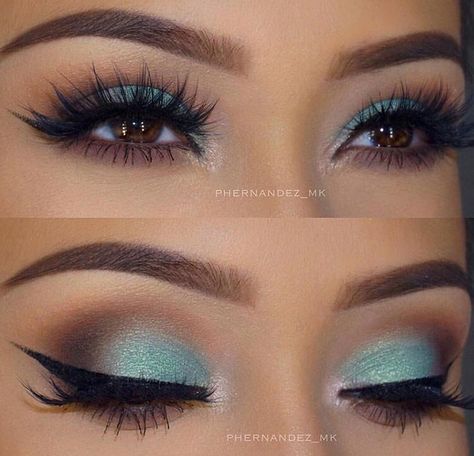 Teal brown makeup Turquoise Eye Makeup, Make Up Mata, Eyeliner Tips, Makeup Tip, Eyeshadow For Brown Eyes, Smink Inspiration, Green Makeup, Brown Makeup, Eye Makeup Designs