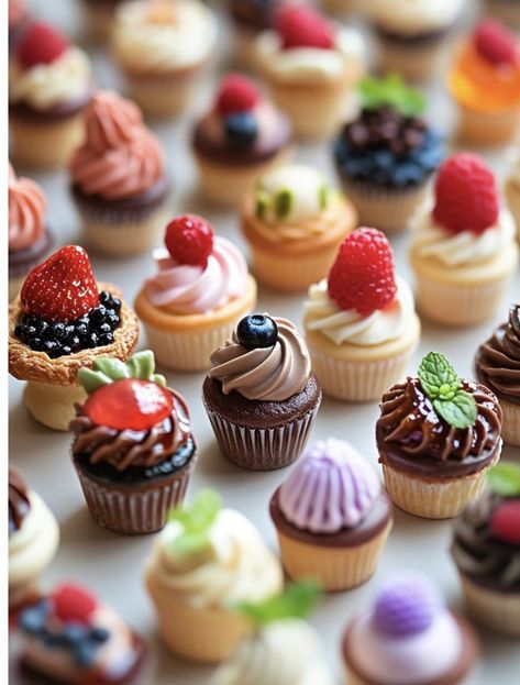 Mini Cupcake Flavors, Mini Cupcakes Decorating, Mini Cupcake Ideas, Tiny Cakes Ideas, Mini Cupcakes Ideas, Tiny Cupcakes, Tiny Desserts, Dolci Finger Food, Mini Baking