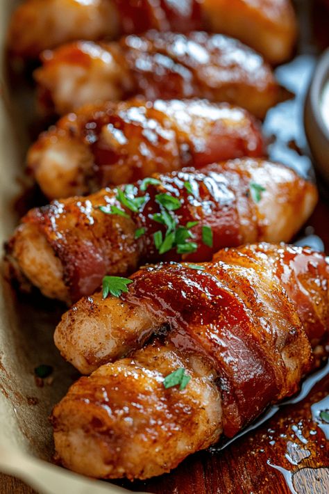 Prepare yourself for a flavor explosion with my Bacon Brown Sugar Chicken Tenders! These aren't your ordinary chicken tenders—they’re juicy strips of chicken wrapped in crispy, smoky bacon and coated with a mouthwatering brown sugar glaze. Each bite delivers the perfect combination of savory, smoky, and sweet that will keep you coming back for more. Bacon Brown Sugar Chicken, Simple Supper, Bacon Wrapped Chicken Bites, Bacon Wrapped Chicken Tenders, Eat More Chicken, Brown Sugar Chicken, Brown Sugar Bacon, Chicken Menu, Wrapped In Bacon