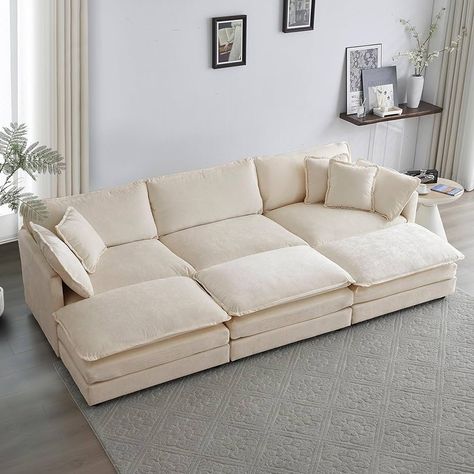 Amazon.com: 76.7" Deep Seat Sectional Cloud Sofa with 2 Ottomans & Soft Pillows, Loveseat Modular Couch for Living Room, Apartment, Small Space, Light Camel Chenille : Home & Kitchen U Shaped Couch, U Shaped Sectional Sofa, Couch With Ottoman, Corner Couch, Modular Couch, L Shaped Couch, U Shaped Sectional, Couch Set, Sectional Sofa Couch