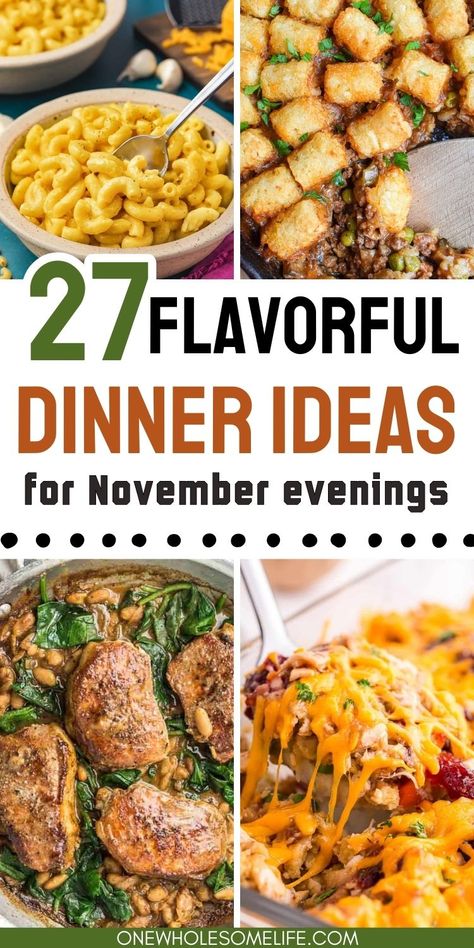 Collage of dinner ideas for November Takeout Dinner Ideas, Dinner For A Week Menu Planning, Easy Healthy Weeknight Dinners Families, Rain Day Dinner Ideas, Dinner Ideas For 9 People, Staff Meal Ideas, November Dinner Recipes, November Meal Ideas, Dinner For 5 People