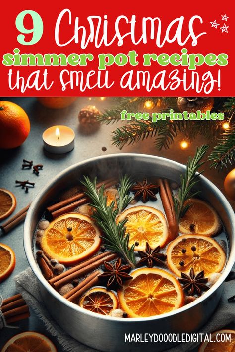 Fill your home with the cozy scents of the season with these 9 easy Christmas simmer pot recipes! Each recipe uses just 4 ingredients or less and can be made on the stovetop or in a crockpot. Plus, download free printable gift tags to create the perfect homemade holiday gifts. These simple simmer blends are great for gifting or enjoying yourself. Get your free printables today! Holiday Simmering Pot, Christmas Simmering Pot Recipes, Christmas Simmer Potpourri, Simmer Pots For Fall, Simmer Pot Recipes Christmas Gift, Summer Pot Recipes, Christmas Fragrance Pot, Diy Christmas Simmering Potpourri, Diy Christmas Simmer Pot