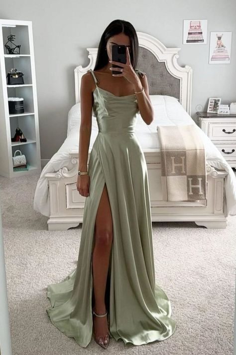 Silk Prom Dress, Classy Prom, Prom Dress Inspo, Prom Dresses Elegant, Dress With Split, Classy Prom Dresses, Prom Dress Ideas, Stunning Prom Dresses, Prom Inspo