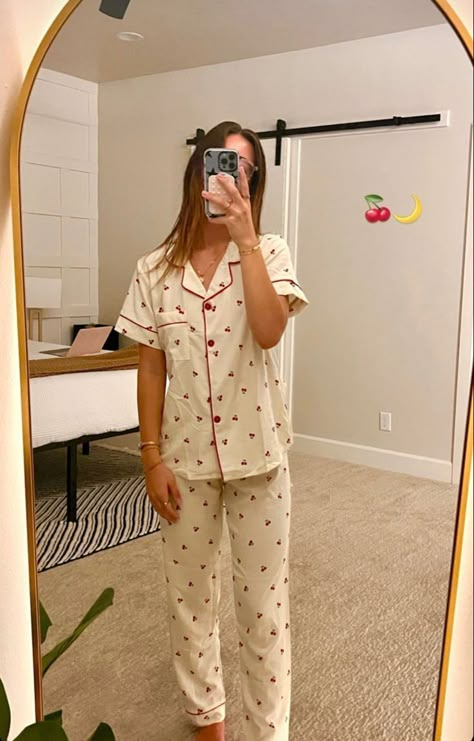 Night Pajama Set, Night Dress Pajama Set, Night Pyjamas For Women, Night Dress For Women Shirt Pant, Button Up Pjs Pajama Set, Cherry Pj Set, Cherry Pajama Set, Pjs Aesthetic Sleepwear, Night Suits For Women Pajama Set Summer