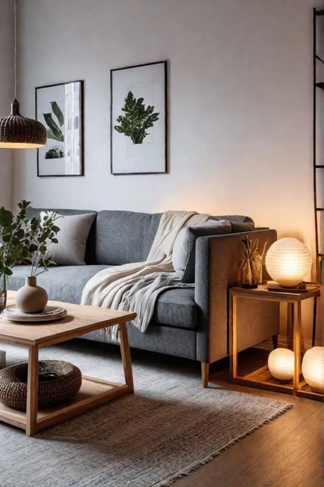 a warm inviting Scandinavian living room with cozy textiles soft lighting and Cozy Minimal Living Room, Warm Living Room Aesthetic, Scandi Living Room Decor, Scandi Living Room Ideas, Living Room Scandinavian Modern, Living Room Decor Scandinavian, Nordic Living Room Inspiration, Scandi Lounge, Cozy Scandinavian Living Room