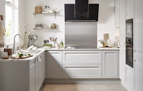 Garcinia matt stone integrated handle | Fitted kitchens | DIY at B&Q Spain Kitchen, B&q Kitchens, Minimalist Kitchen Ideas, Pictures Of Kitchens, Modern Shaker Kitchen, Kitchen Visualizer, Utility Kitchen, New Ideas For Home, Open Plan Kitchen Dining Living