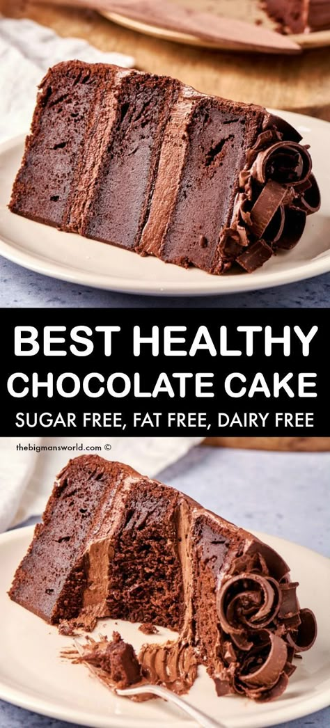 Fat Free Desserts, Sugar Free Cake Recipes, Fat Free Recipes, Healthy Chocolate Cake, Low Fat Desserts, Low Sugar Desserts, Sugar Free Baking, Sugar Free Recipes Desserts, Sugar Free Cake