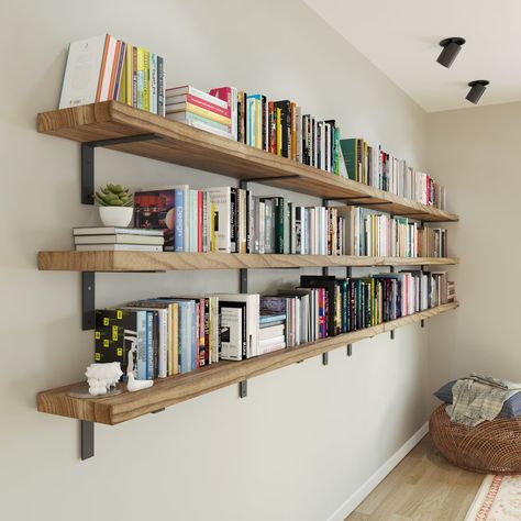 72x9.25 Floating Shelves for Wall, Living Room Book Shelf for Wall, Floating Shelf Heavy Duty Brackets With 1.5 Thick Set of 2 Burnt - Etsy Long Wall Shelves, Shelves Bedroom, Hanging Bookshelves, Long Floating Shelves, Shelves For Living Room, Creative Bookshelves, Rustic Wall Shelves, Floating Bookshelf, Bookshelves In Bedroom