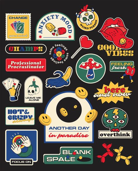 Illustration Design Graphique, Sticker Design Inspiration, 카드 디자인, Unique Sticker, New Sticker, Cool Stickers, Sticker Collection, Aesthetic Stickers, Sticker Pack