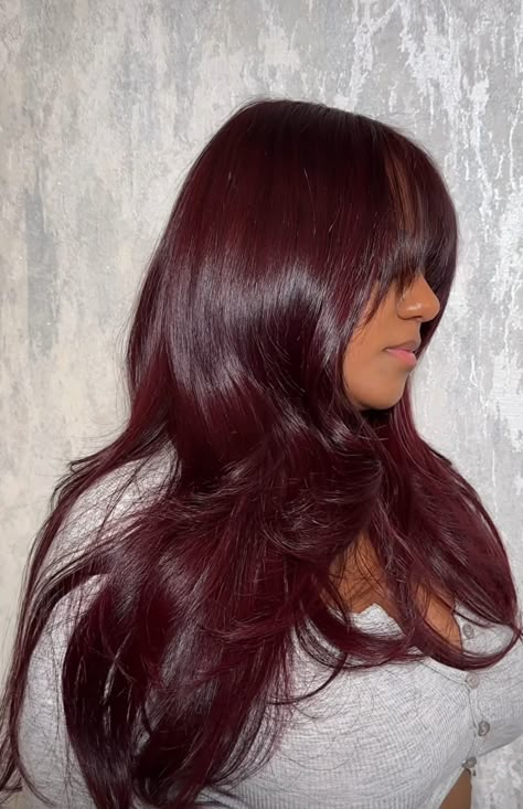 Red Types Of Hair Color, Choc Cherry Hair Color, Kevin Murphy Red Hair Color, Blue Red Hair Color, Violet Auburn Hair, Win Red Hair, Cardi B Red Hair, Reddish Purple Hair Color, Hair Dye Inspo For Black Hair