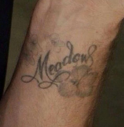 Paul's Tattoo Of Meadow Paul Walker Tattoo, Meadow Tattoo, Paul Walker Family, Paul Walker Tribute, Meadow Walker, Actor Paul Walker, Paul Walker Quotes, Paul Walker Pictures, Rip Paul Walker