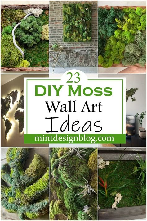 Dried Moss Wall Art Diy, Live Wall Art Indoor, Moss Diy Ideas, Large Moss Wall Art, Moss Graffiti Ideas, Living Wall Art Diy, Nature Wall Decor Diy, Moss Ideas Decor, Moss Rocks Decor