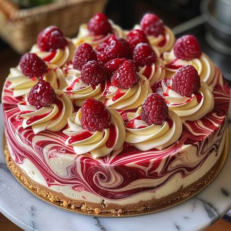 Elegant White Chocolate Raspberry Swirl Cheesecake – Delectable Recipe White Chocolate Raspberry Swirl Cheesecake, Cakes That Arent Cakes, Desserts And Sweets, Cheesecake White Chocolate Raspberry, Almond Raspberry Swirl Cake, Valentines Day Cheesecake Recipes, New Years Breakfast Ideas Kids, White Raspberry Cheesecake, Special Cheesecake Recipes