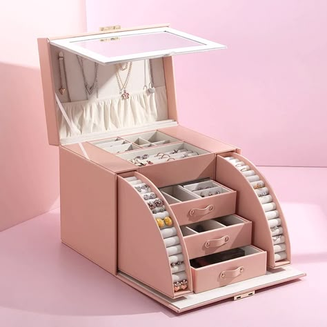 Casegrace New Design Luxury Large Jewelry Box With Mirror Display Storage Casket Earring Ring Jewellery Organizer Gift Boxes|Jewelry Packaging & Display| - AliExpress Jewelry Box With Lock, Pink Jewelry Box, Desain Pantry, Jewelry Box Mirror, Jewelry Display Box, Large Jewelry Box, Necklace Storage, Leather Jewelry Box, Jewelry Mirror