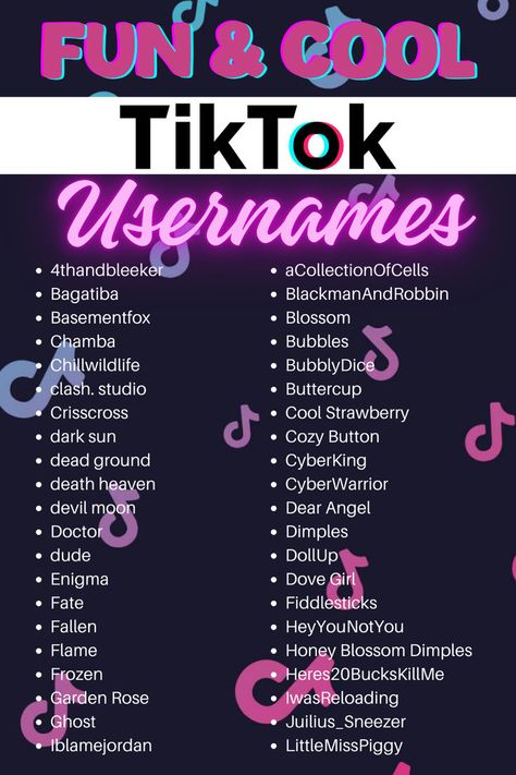 Looking for the perfect TikTok username? Check out this list of fun and cool username ideas to make your profile stand out! Click for creative inspiration and find your new TikTok name! Username Ideas Tik Tok Baddie, Aesthetic Names For Facebook, Tik Tok Names Ideas, Usernames For Tik Tok, Cool Username Ideas, Profile For Tiktok, Tiktok Names Ideas, Tiktok Profile Ideas, Username Ideas Tik Tok