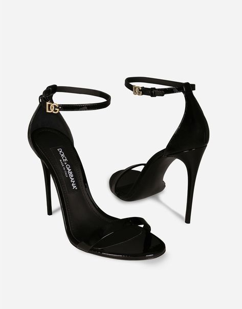 Patent leather sandals Black Heels Aesthetic Vintage, Luxury Brand Heels, Dior Shoes Aesthetic, Designer Heels Aesthetic, Dg Heels, Black Heels Stilettos, Dolce And Gabbana Heels, Branded Heels, Black Heels Sandals