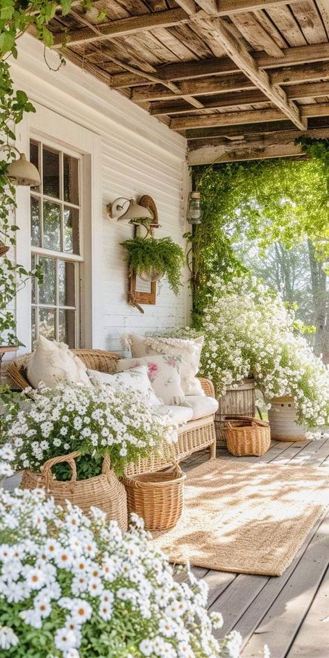 Farmhouse Porch Decor, Spring Porch Decor, Farmhouse Porch, Front Porch Ideas, Diy Farmhouse, The Porch, Garden Cottage, Porch Decor, Porch Ideas