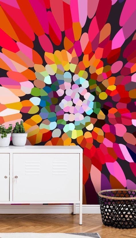 Abstract Flower Wallpaper, Colourful Wallpapers, Potted House Plants, Fun Vibes, Colours Of The Rainbow, Pink Flowers Wallpaper, Bright Wallpaper, Room Painting, Bedrooms Decor