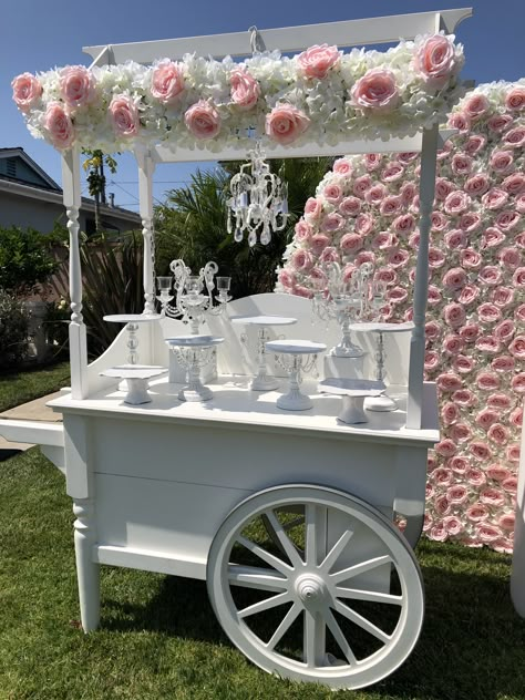 Dessert Cart by Bizzie Bee Creations Candy Cart Design, Dessert Cart Display, Candy Bar Cart Ideas, Snack Cart For Party, Diy Dessert Cart With Wheels, Food Carts Ideas, Diy Dessert Cart, Candy Cart Decoration, Dessert Cart Ideas