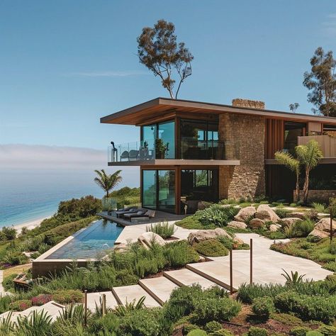 Lux Beach House, Malibu Luxury Homes, Designer House Exterior, California Villa Modern Houses, Malibu Beach House Ocean Views, Modern Contemporary Beach House, House In The Hills California, California Luxury Homes, Homes By The Beach