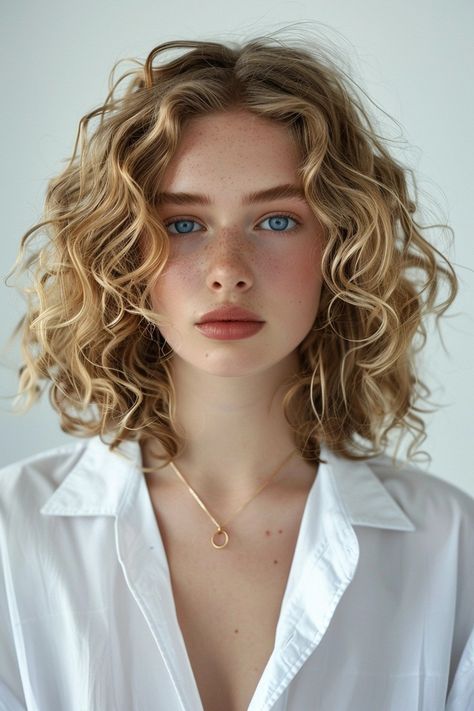 Shoulder Length Hair Wavy Natural Blonde, Wavy Hair Long Bob Haircut, Long Bob Hairstyles For Curly Hair, Short Curly Hair For White Women, French Girl Curly Hair, Curly Bob 2024, Long Bob Hairstyles Curly, Long Bob Hairstyles Curly Hair, Short Bob For Curly Hair