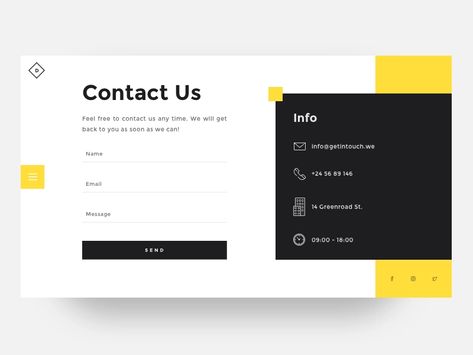 Simple Web Design Inspiration, Contact Us Design Layout, Get In Touch Web Design, Contact Information Design, Contact Info Design, Contact Page Web Design, Contact Us Web Design, Form Design Web, Contact Us Page Design