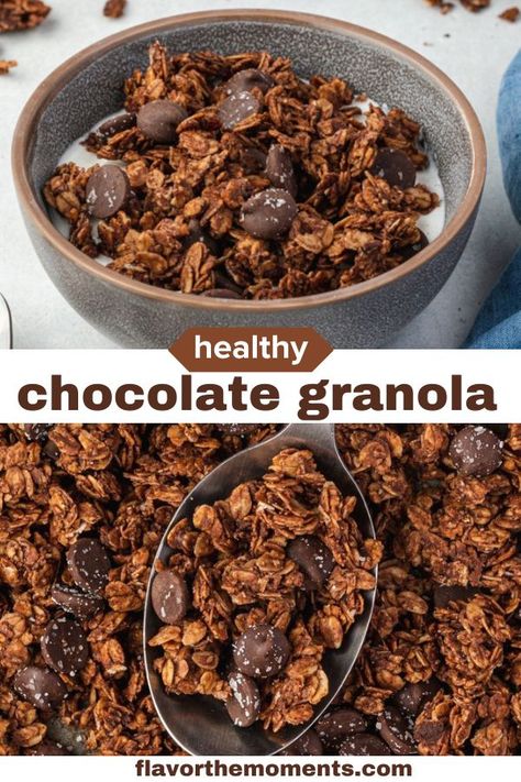 Healthy Gronala, Gronala Recipes, Granola Diy, Healthy Chocolate Granola, Homemade Chocolate Granola, Protein Granola Recipe, Chocolate Granola Recipe, Diy Granola, Healthy Granola Recipe