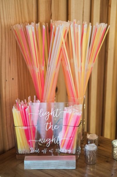 Spring Wedding Send Off Ideas, Light Up Accessories Wedding, Toss Extras For Wedding, Glow Stick Holder Wedding, Wedding Ideas Send Off, White Glow Sticks Wedding, Beach Wedding Send Off, Wedding Glow Stick Send Off, Wedding Send Off Ideas Nighttime No Sparklers